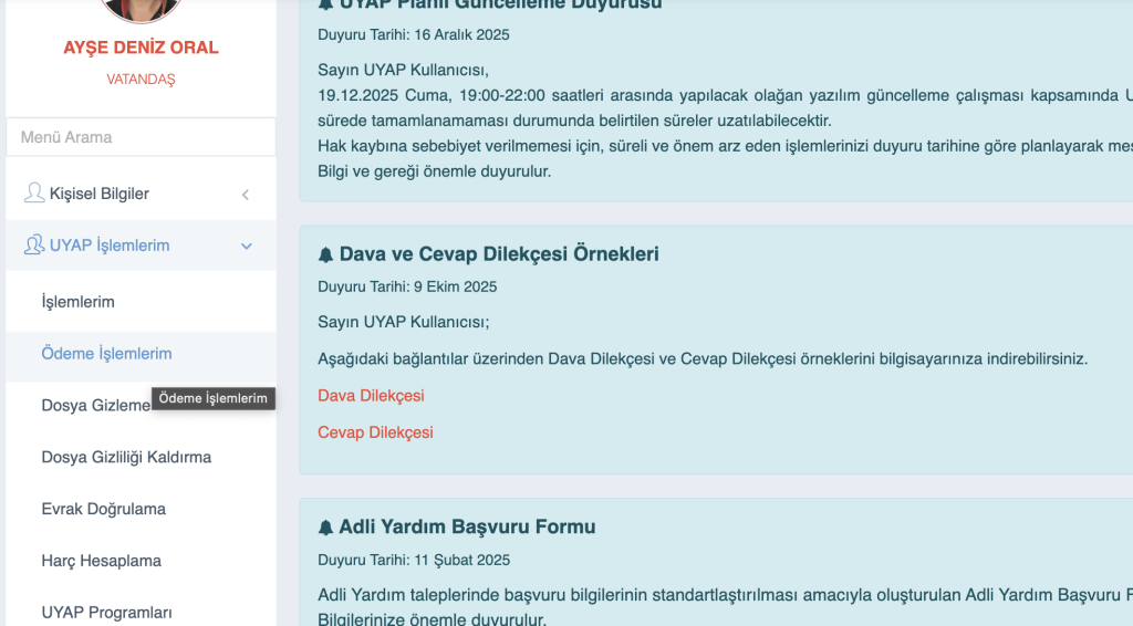 uyap vatandaş dosya gizleme